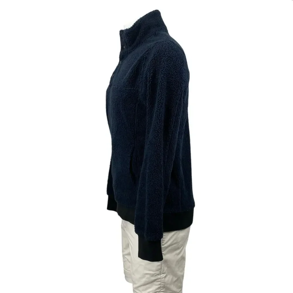 J.Crew Men's Navy Blue Sherpa Fleece Turtleneck Snap Long Sleeve Sweater Top S